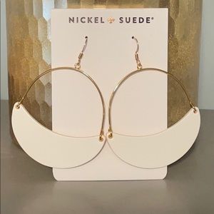 Nickel & Suede-  Select White Aster Crescent Hoop